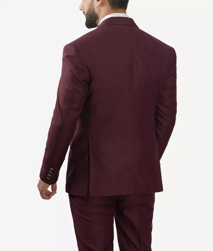Morgan Men's Slim Fit Peak Lapel 3-Piece Burgundy Suit