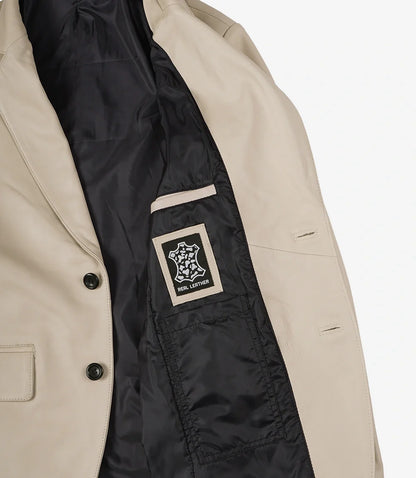 Men's Beige Lambskin Two-Button Leather Blazer