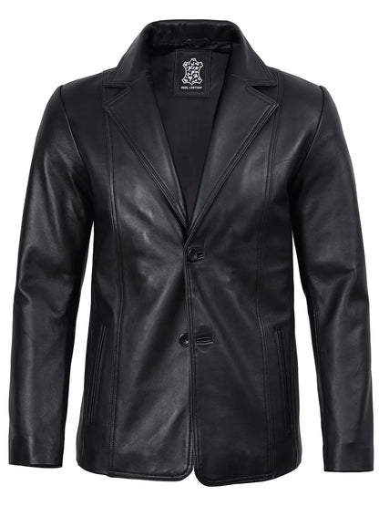 Surrey Men's Two Button Black Leather Blazer