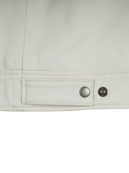 Men Off White Real Leather Harrington Jacket