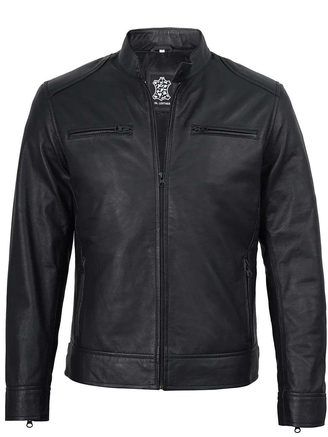 Dodge Men’s Matte Black Leather Jacket | Biker Style