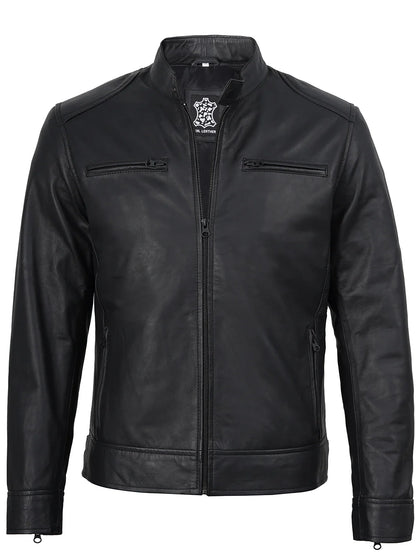 Dodge Men’s Matte Black Leather Jacket | Biker Style