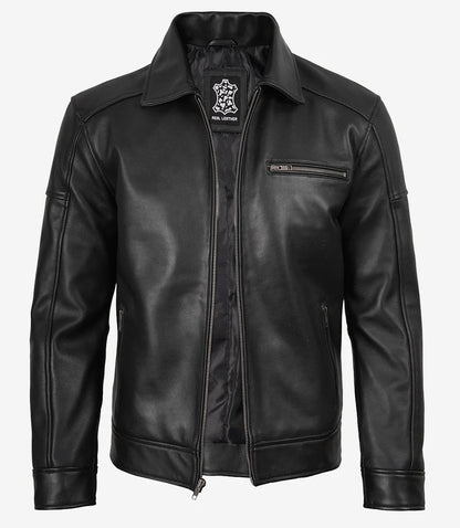 Men's Neville Black Lambskin Leather Harrington Jacket