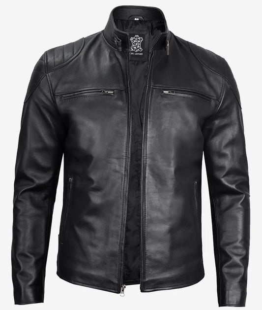 Mens Black Leather Racer Jacket