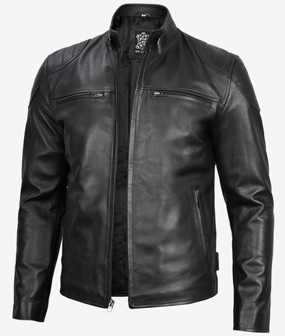 Mens Black Leather Racer Jacket