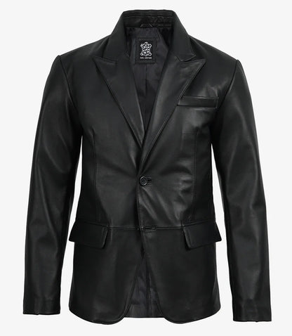 Men's Black Real Lambskin Leather Blazer – Peak Lapel Tailored Fit