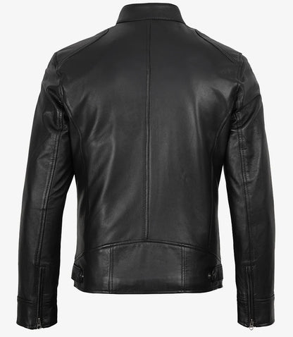 Men's Black Real Lambskin Leather Biker Style Jacket