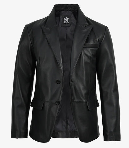 Men's Black Real Lambskin Leather Blazer – Peak Lapel Tailored Fit