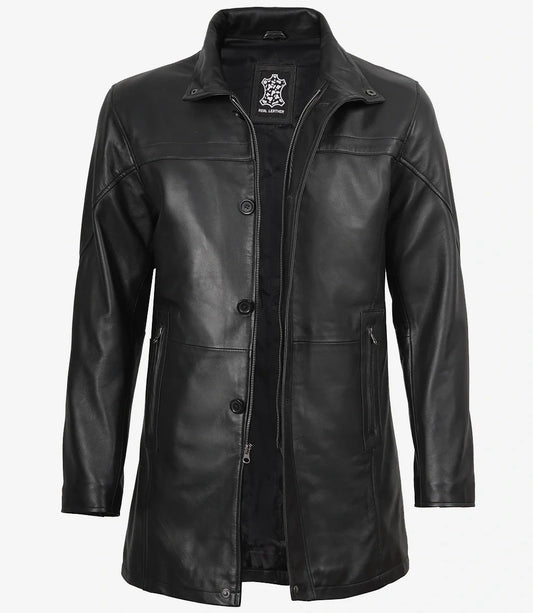 Bristol Mens Black Lambskin Leather Car Coat