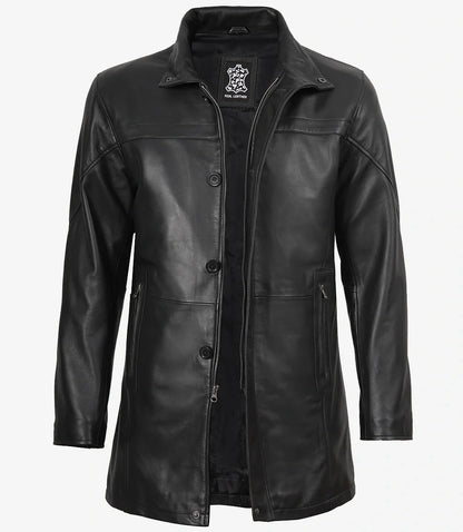 Men's Tall Black Leather Coat – 3/4 Length Coat
