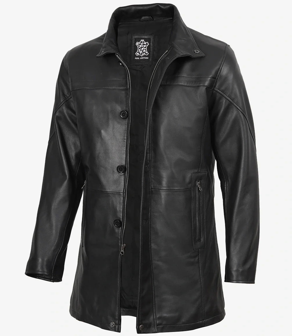 Bristol Mens Black Lambskin Leather Car Coat