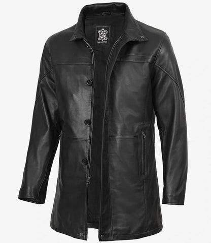 Men's Tall Black Leather Coat – 3/4 Length Coat