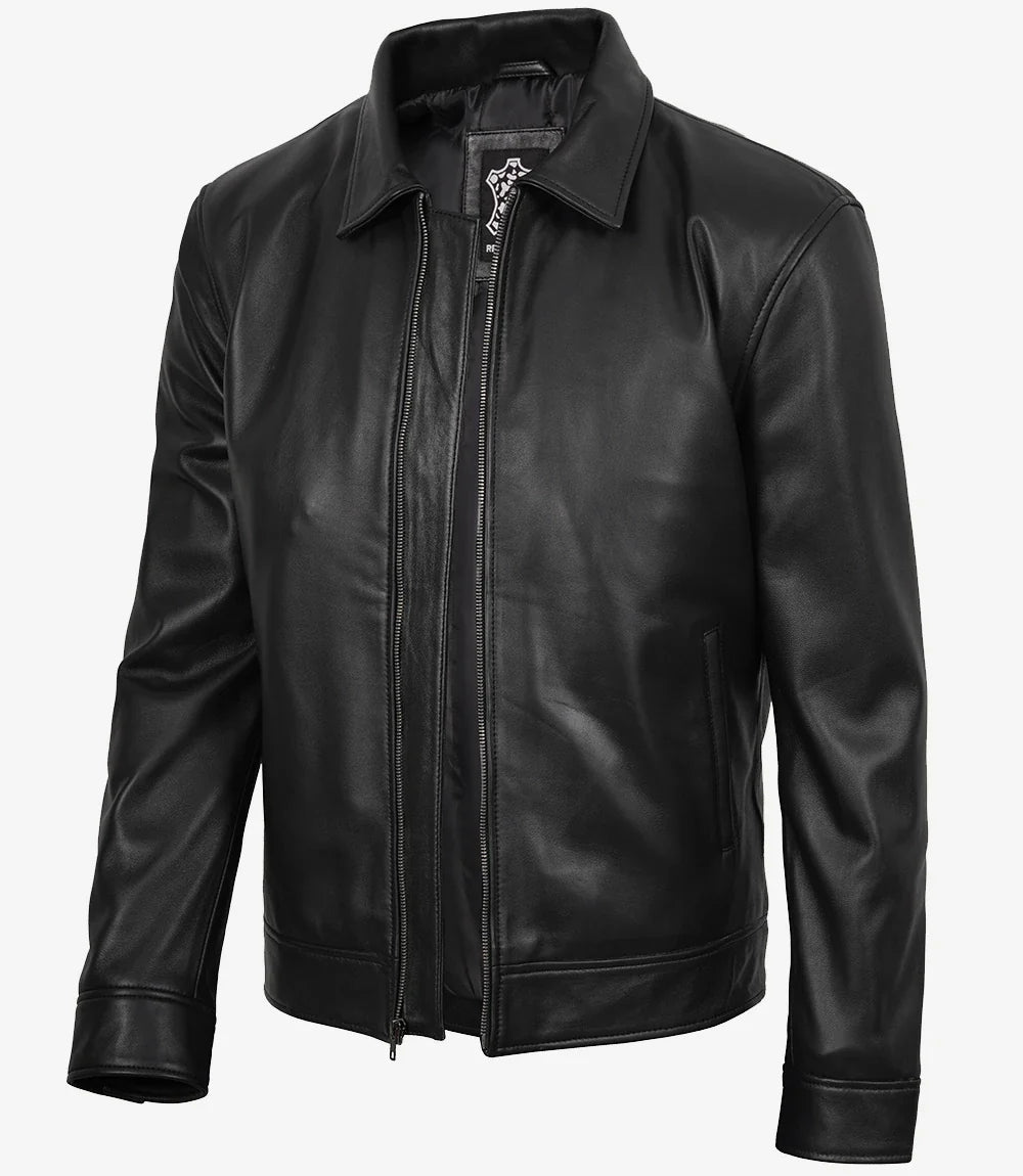 Tony Men's Black Leather Harrington Jacket