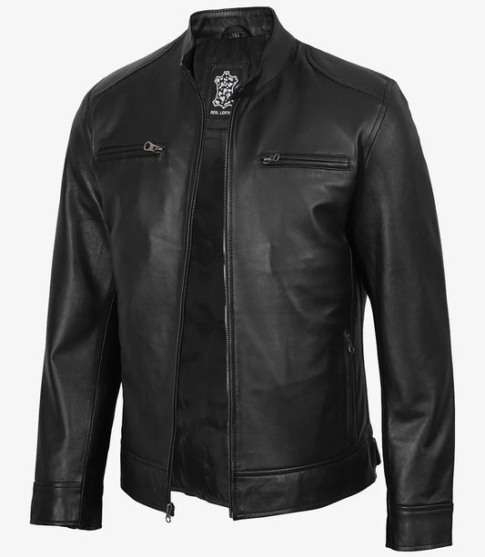 Men's Black Real Lambskin Leather Biker Style Jacket
