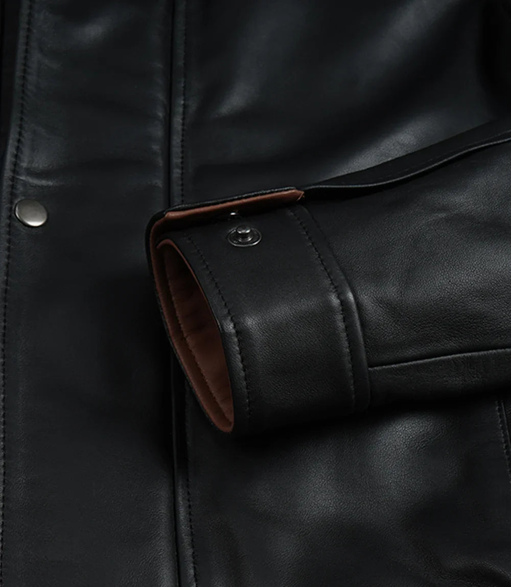 Men's Black Leather Bomber Jacket