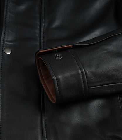 Men's Black Leather Bomber Jacket