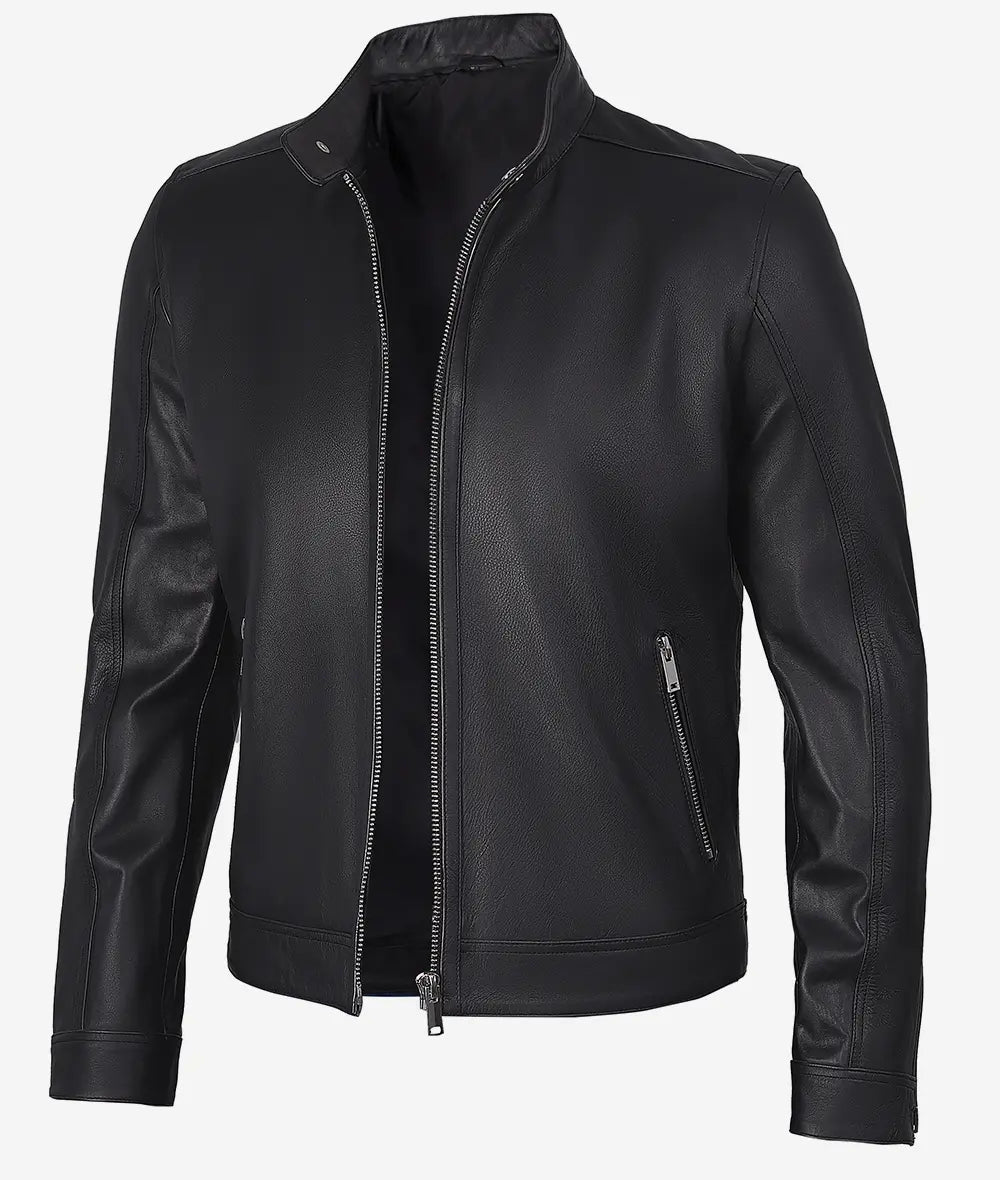 Men's Premium Black Cafe Racer Leather Jacket Max Jackets