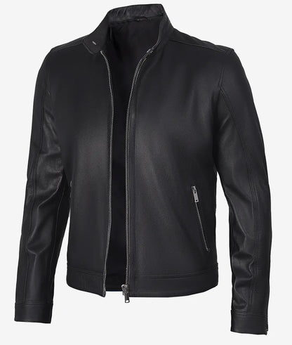 Men's Premium Black Cafe Racer Leather Jacket Max Jackets