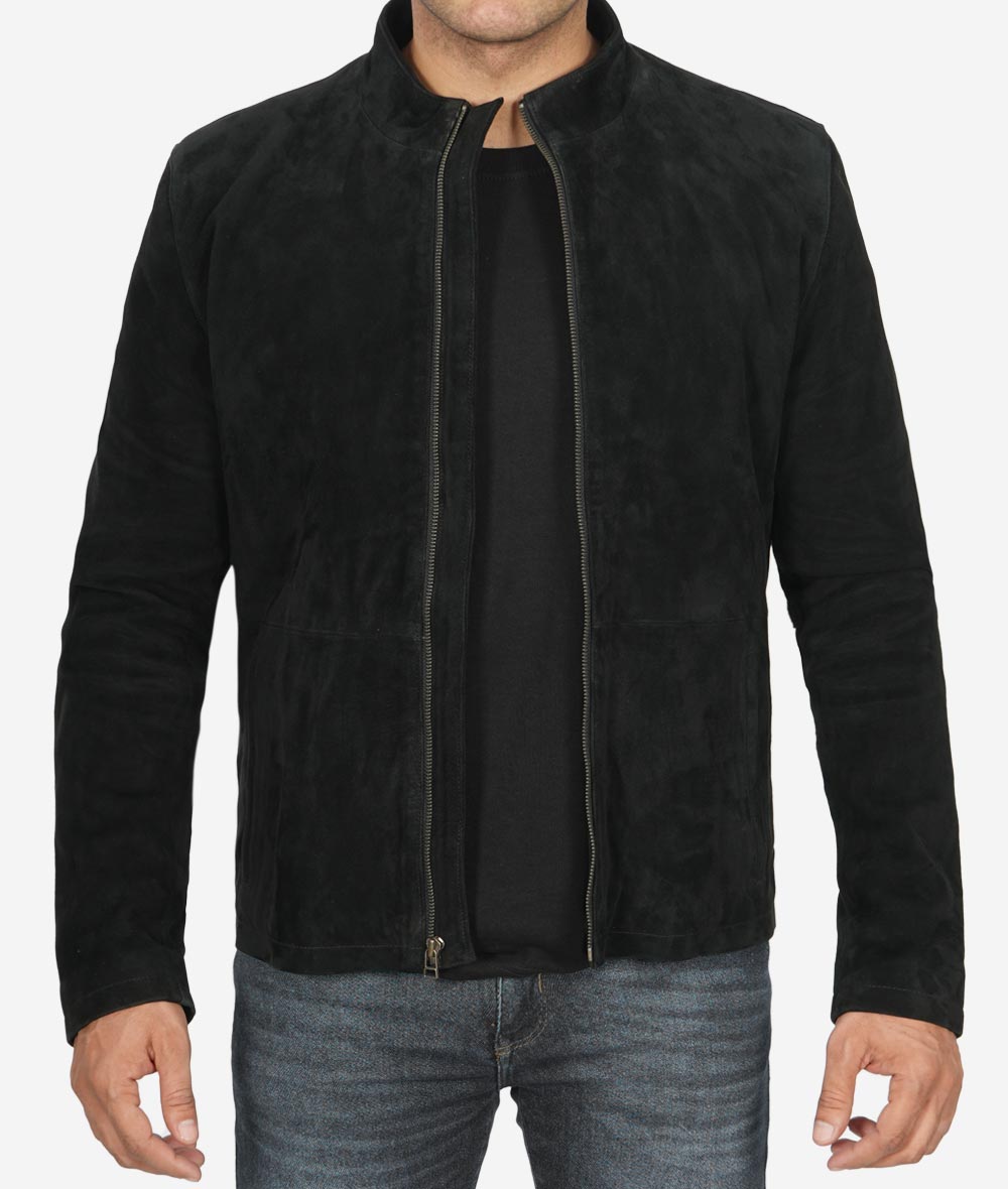 Mens Real Suede Leather Black Biker Jacket Max Jackets