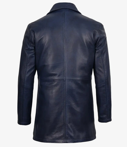 Men's Blue Lambskin 3/4 Length Car Coat