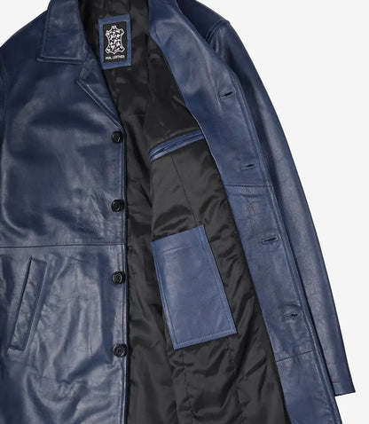 Men's Blue Lambskin 3/4 Length Car Coat