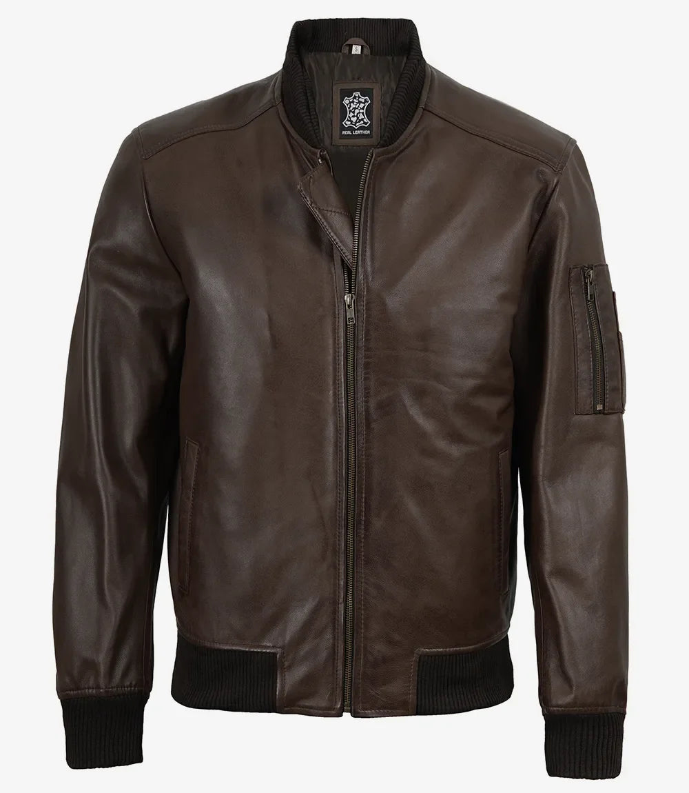 Men's Dark Brown Bomber Leather Flight Jacket