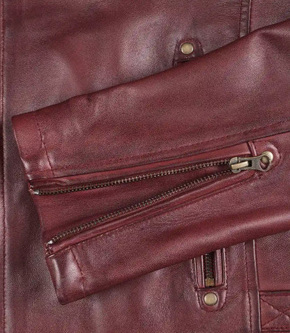 Men's Burgundy Quilted Lambskin Cafe Racer Jacket