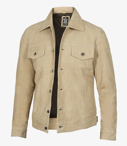Men's Classic Camel Suede Trucker Style Jacket