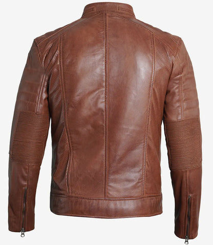 Men's Premium Cognac Cafe Racer Leather Jacket Max Jackets