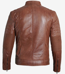 Men's Premium Cognac Cafe Racer Leather Jacket Max Jackets