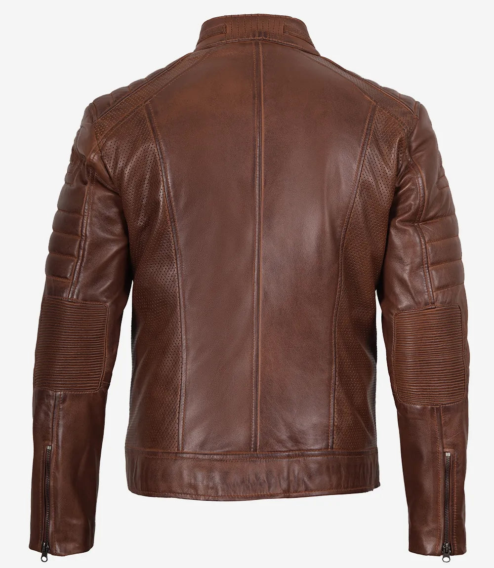 Men's Cognac Cafe Racer Leather Jacket