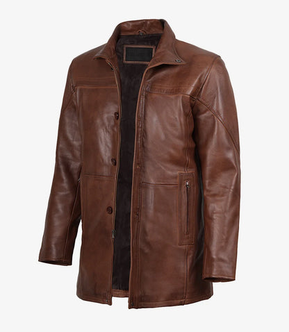 Men's Real Lambskin Leather Cognac Car Coat