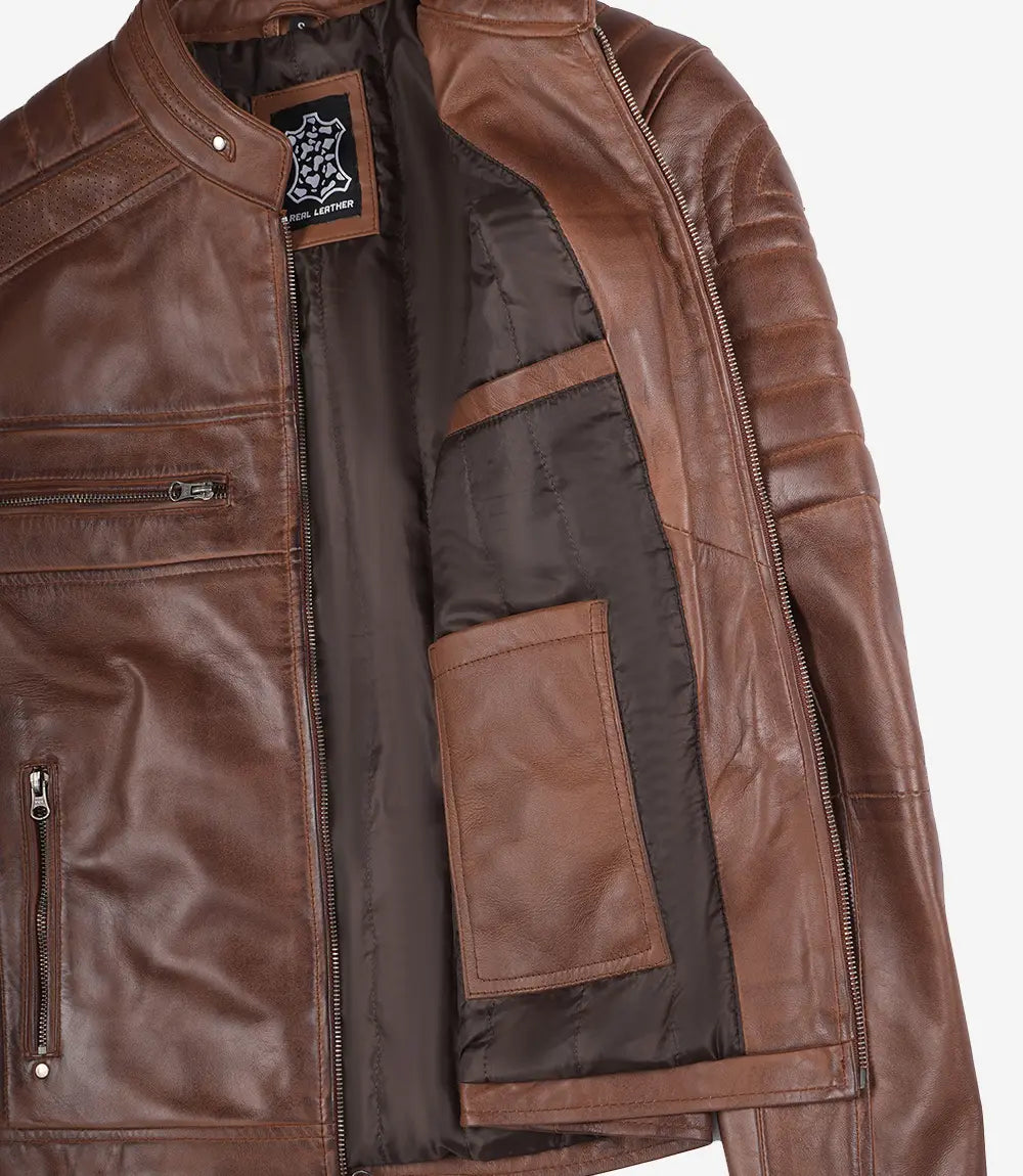 Men's Cognac Cafe Racer Leather Jacket