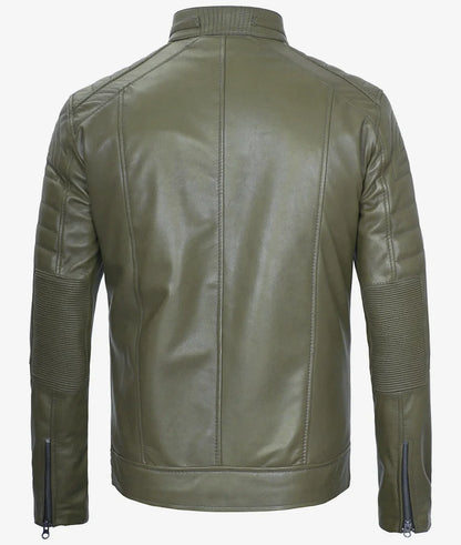 Mens Olive Green Biker Style Leather Jacket