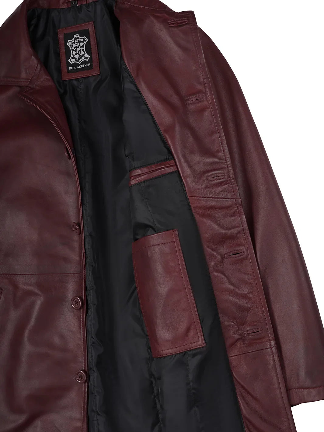 Mens Burgundy Real Lambskin Leather Car Coat