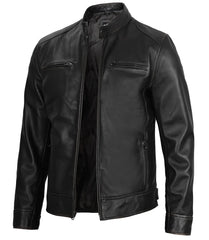 Dodge Men's Black Leather Cafe Racer Jacket Max Jackets