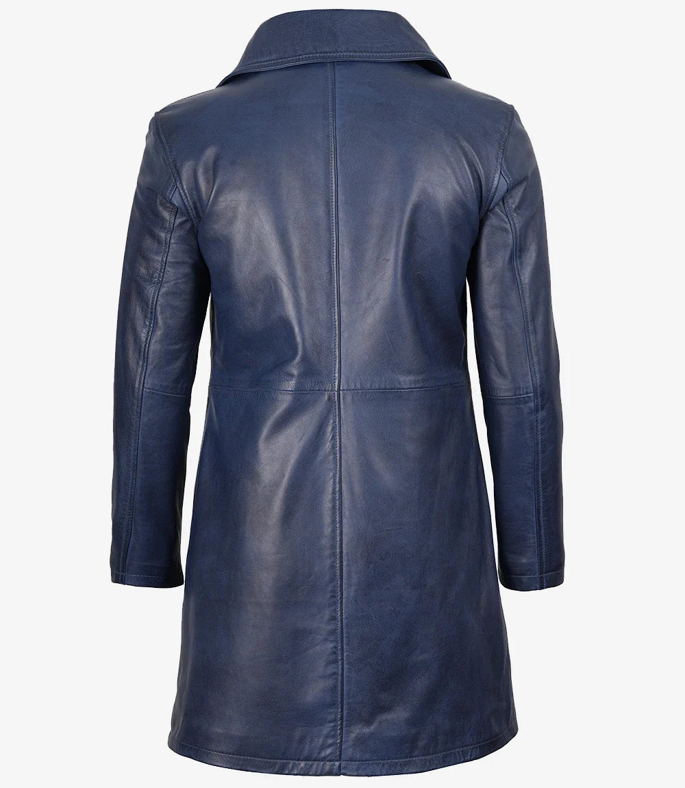 Men's Blue Wax Lambskin 3/4 Length Car Coat