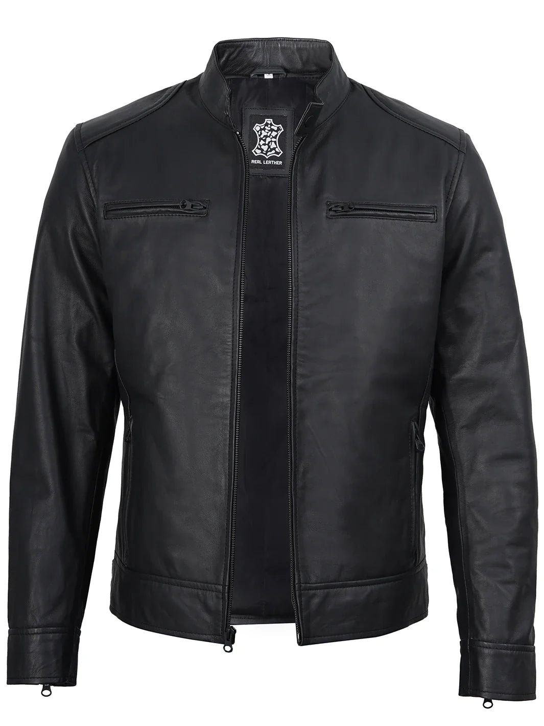 Dodge Men’s Matte Black Leather Jacket | Biker Style