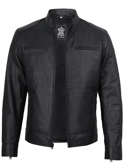 Dodge Men’s Matte Black Leather Jacket | Biker Style