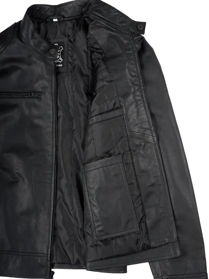 Dodge Men’s Matte Black Leather Jacket | Biker Style