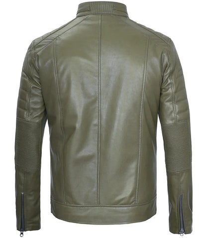 Men Cafe Racer Dark Green Real Leather Jacket