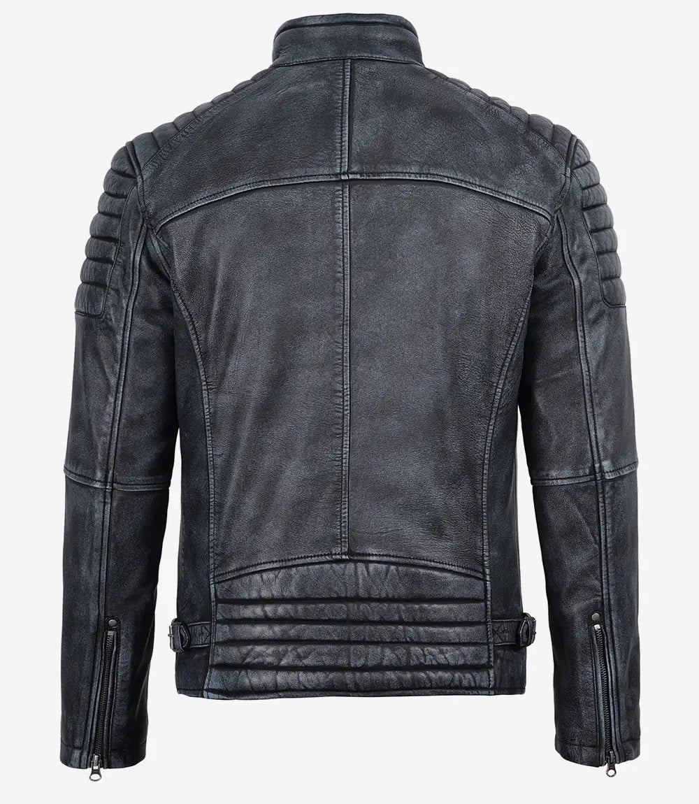 Men’s Black Washed Biker Style Leather Jacket