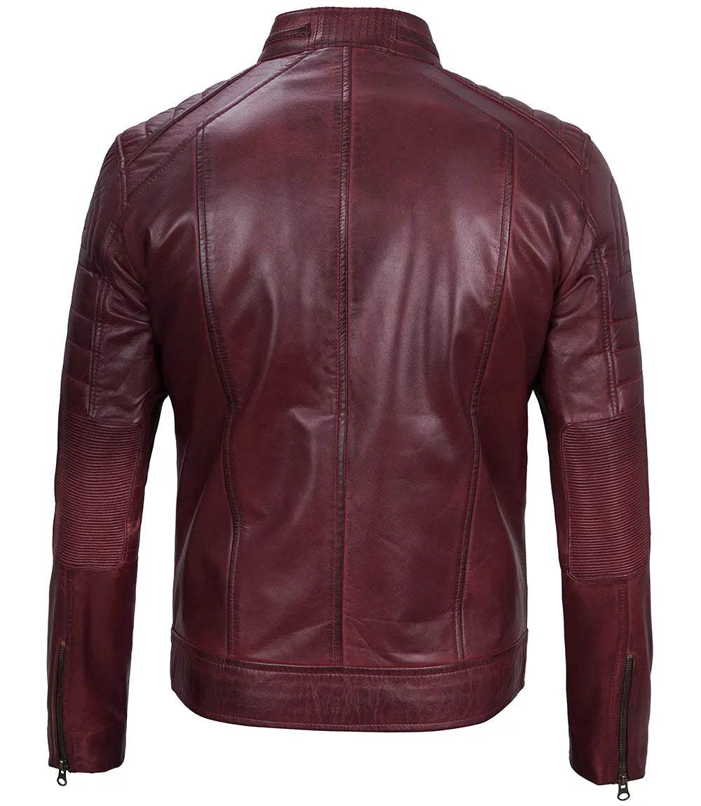 Men's Maroon Leather Cafe Racer Motorcycle Jacket Max Jackets