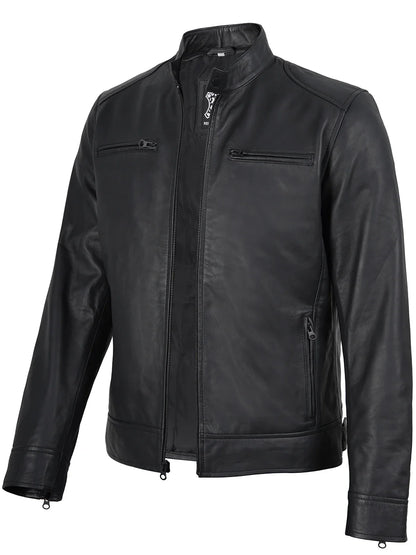 Dodge Men’s Matte Black Leather Jacket | Biker Style