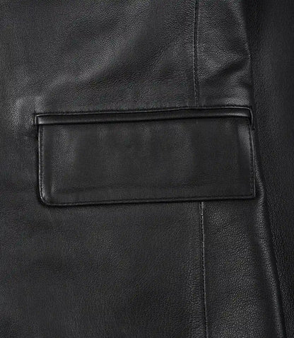 Mens Two Button Black Leather Blazer - Notch Lapel