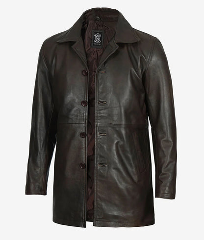 Men's Real Leather Dark Brown Car Coat Max Jackets