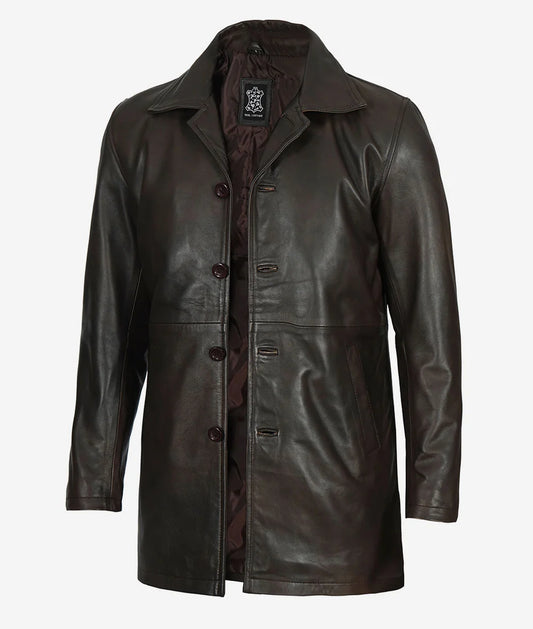 Men's Real Leather Dark Brown Car Coat Max Jackets