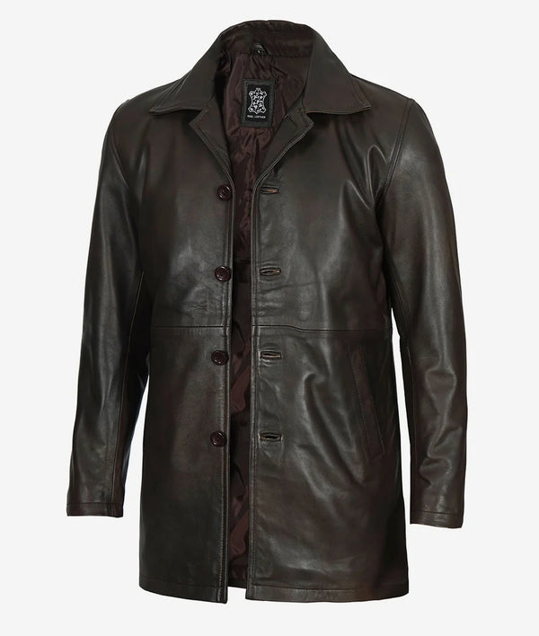 Men's Real Leather Dark Brown Car Coat Max Jackets