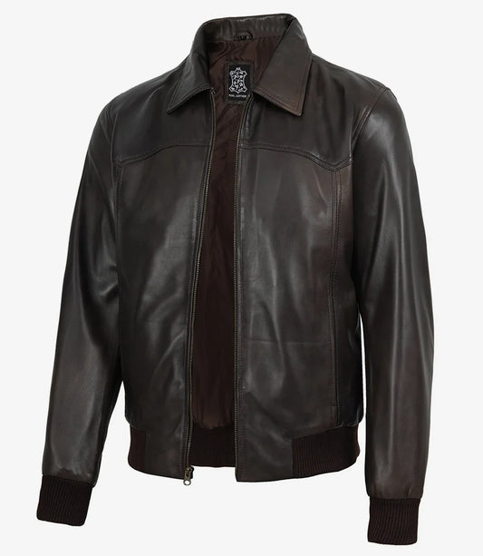 Men's Vintage Brown Harrington Bomber Leather Jacket