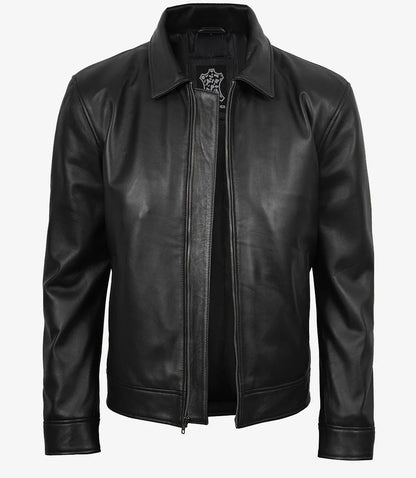 Tony Men's Black Leather Harrington Jacket